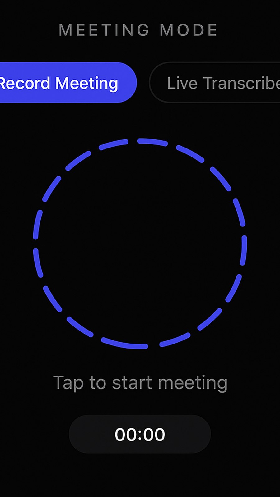 Say2Go Android — Meeting mode with Record Meeting and Live Transcribe options
